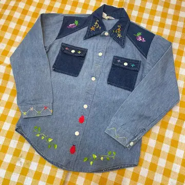 70s 히피 자수 데님 셔츠 미국 빈티지