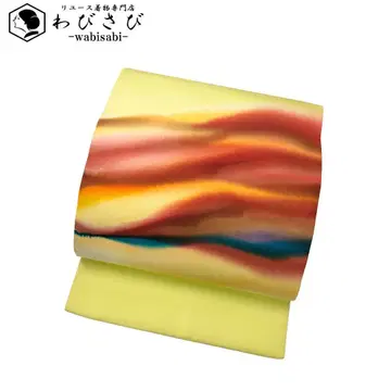 나고야 오비 사이토 산사이 시오제 그라데이션 무늬 레몬색 O-5407