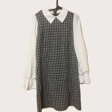 체크 무늬 긴팔 원피스