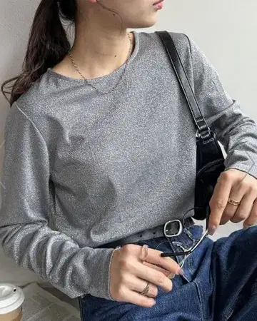 실버 글리터 긴팔 상의