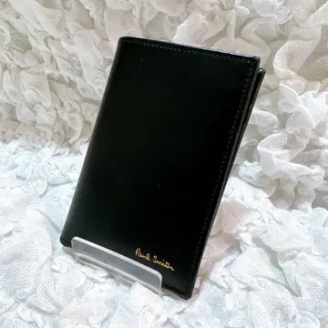 [ 미사용급 ] 폴스미스 카드 케이스 블랙 가죽 스트라이프 이단 접이식