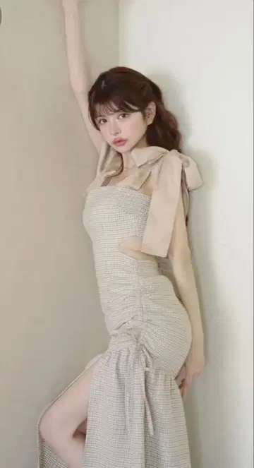 랜디 백 오픈 하운드 체크 원피스