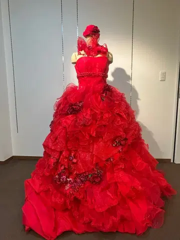 빨간색 프릴 드레스 모자 포함