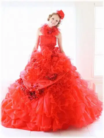 빨간색 프릴 드레스 모자 포함