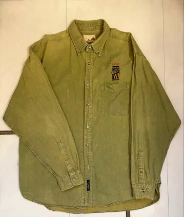 올리브 그린 빈티지 데님 긴팔 셔츠