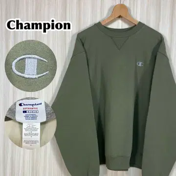 레어 컬러 Champion 맨투맨 L 속기모 모스그린 자수 로고