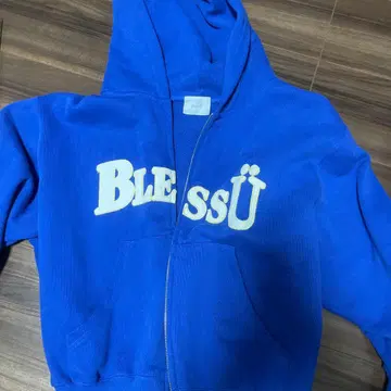 블레스유 신상 지퍼 후드티 네이비 블루 M 사이즈