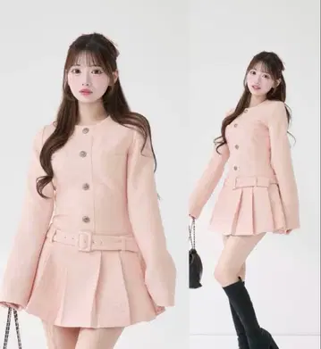 Darich 박스 플리츠 트위드 미니 원피스 FREE pink