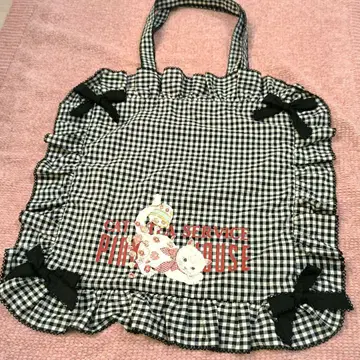 신상 컨디션 최상 핑크하우스 백 프릴 고양이 체크 깅엄