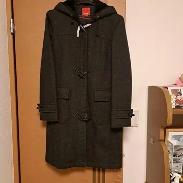 다크 그레이 후드 부착 더플 코트