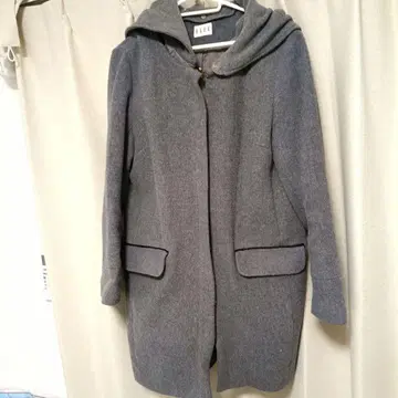 그레이 후드 부착 롱 코트 사이즈 40