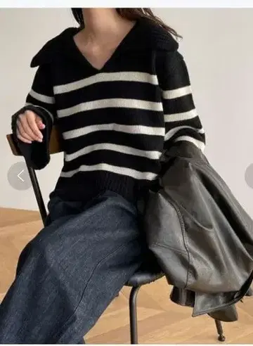 CANAL_JEAN 울 혼방 보더 스키퍼 니트 El mar