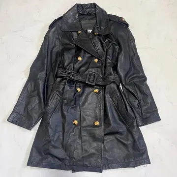 컨디션 최상 램 가죽 트렌치코트 골드 버튼 벨트 양가죽 오버 사이즈 블랙