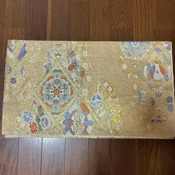 아름다운 꽃무늬 골드 컬러 후쿠로 오비 순수 실크 새상품급