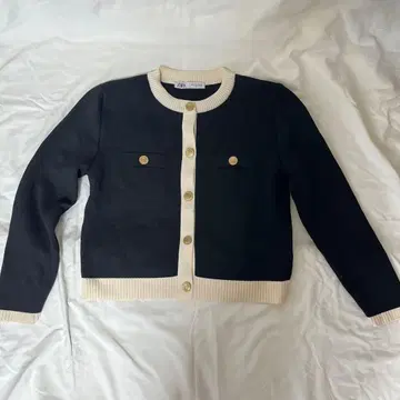 ZARA 블랙 바이컬러 가디건 M 자라