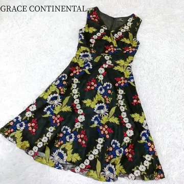 그레이스 콘티넨탈 롱 원피스 꽃무늬 자수 레이스 보타니컬 올 패턴