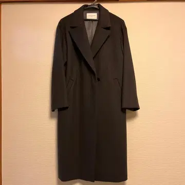 다크 그레이 더블 브레스트 롱 코트