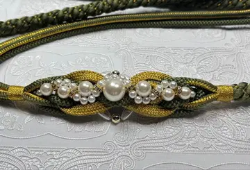 w-153 순수 실크 허리띠 후리소데 성인식 수조 끈 펄 장식