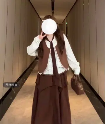 브라운 셋업 스커트 베스트