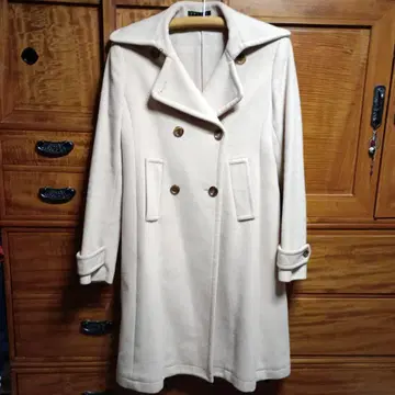 아이보리 더블 브레스트 롱 코트