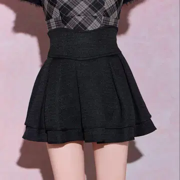 미셸 마카롱 슬림 레그 엘레강트 트위드 스커트 블랙