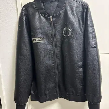 자수 장식 블랙 가죽 자켓 s