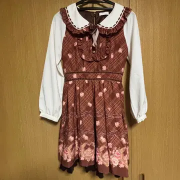 LIZLISA 하트 프레임 체크 무늬 원피스 브라운