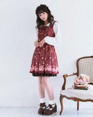 LIZLISA 하트 프레임 체크 무늬 원피스 브라운