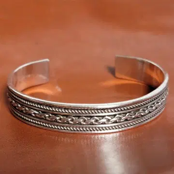 빈티지 은 팔찌 실버 뱅글 체인 조각 실버 925