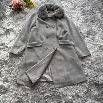 그로브 퍼 롱 코트 [ L ] 그레이 더블 브레스트 깔끔한