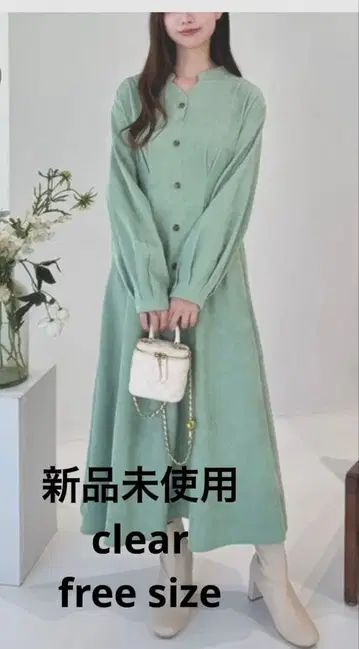 [ 미사용 새상품 ] clear 가는 코듀로이 V넥 긴팔 원피스