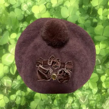 LIZLISA 모리걸 헤이세이 브라운 퍼 베레모 리본