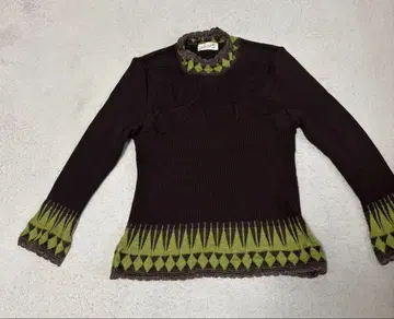 다크 브라운 그린 기하학 패턴 긴팔 니트 택 없음 새상품