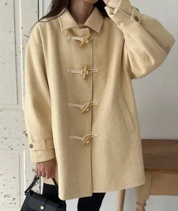 충전솜 스탠 칼라 미들 더플 코트