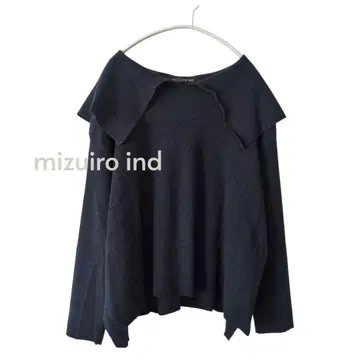 미즈이로 인드 빅 칼라 울 니트 풀오버 네이비 루즈핏