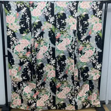 D25 순수 실크 후리소데 벚꽃 화려한 무늬 성인식 기모노