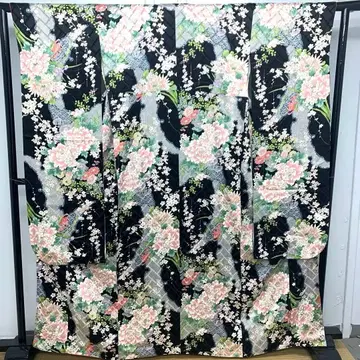 D25 순수 실크 후리소데 벚꽃 화려한 무늬 성인식 기모노