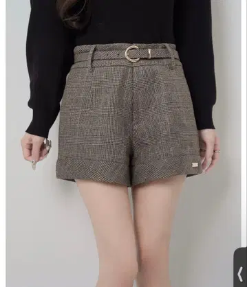 lumignon Brown check belted shorts