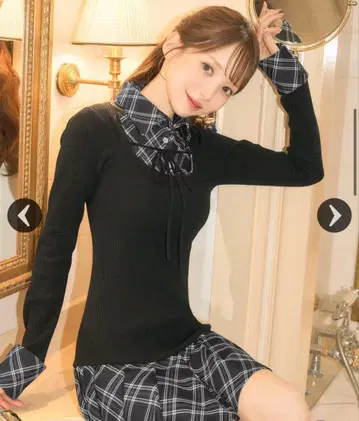 미셸 마카롱 체크 도킹 원피스