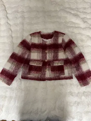 GRL 노카라 자켓 레드 화이트 체크 패턴