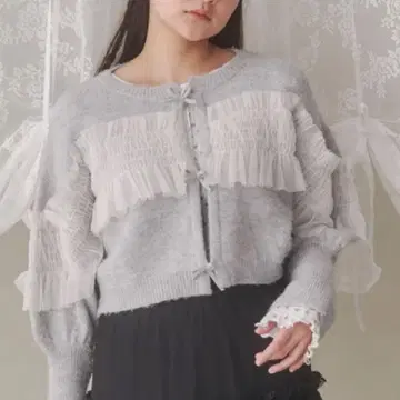 merry jenny 셔링 튤 니트 가디건 그레이