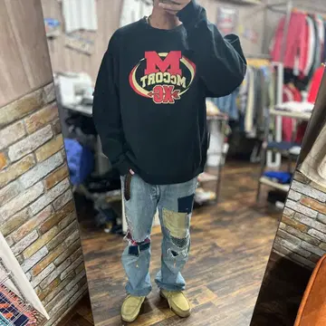 McCORT 로고 블랙 구제 의류 아메카지 XL 오버 사이즈