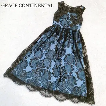 [ 그레이스 콘티넨탈 ] 롱 원피스 꽃무늬 자수 레이스 플레어 시어