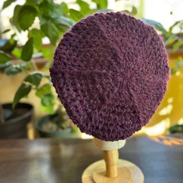 핸드메이드 손뜨개실로 짠 니트 베레모 와인 적자색 H-2