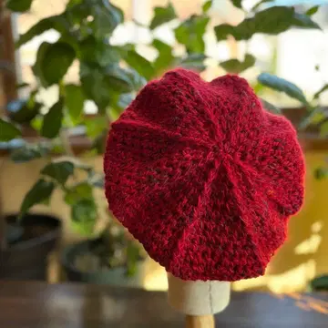 핸드메이드 손뜨개실로 짠 니트 베레모 빨간색 계열 H-26