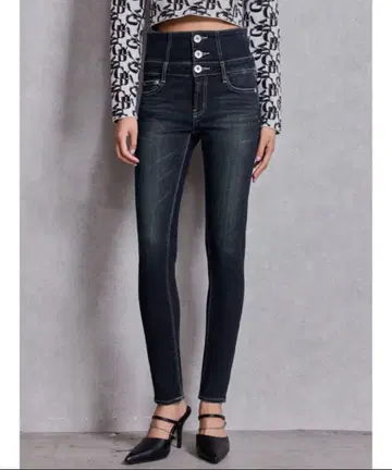 GYDA 하이웨스트 허리 크로스 스키니 데님 팬츠 인디고 블루