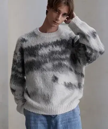 [ CLEL ] 알파카 블렌드 샤기 니트 XS 라이트 그레이 계열