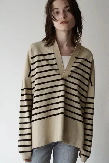 CLANE 와이드 헨리넥 보더 탑스