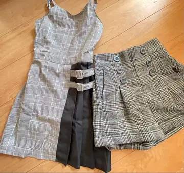 체크 무늬 드레스 & 숏팬츠 세트 E49