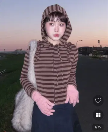 보더 셔링 지퍼 후드티